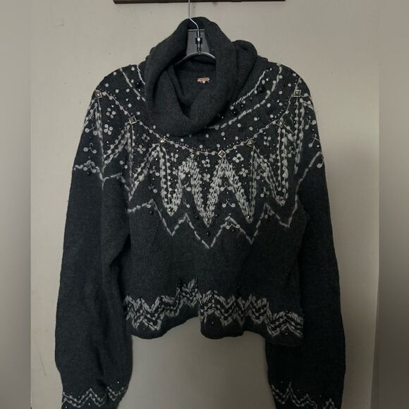 Free People Treasure Beaded Sequin Embroidered Fair Isle Turtleneck Sweater - Picture 3 of 3